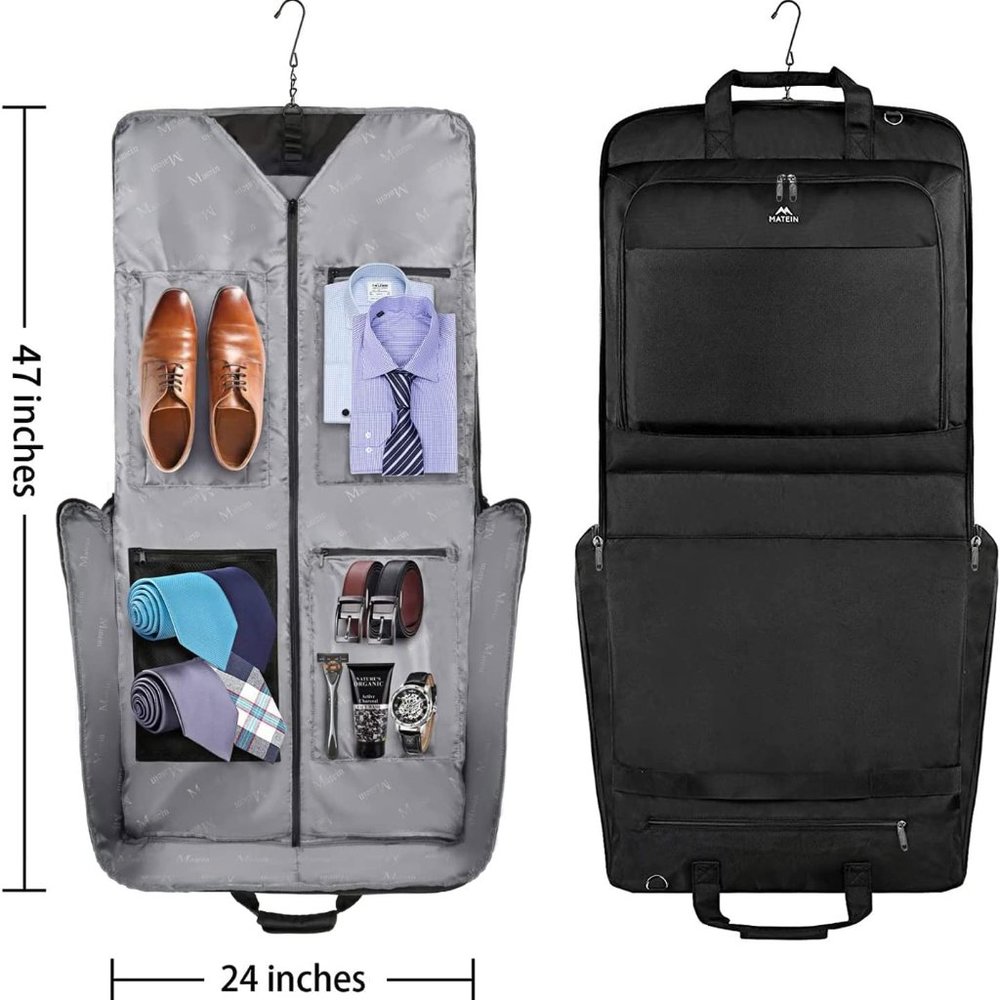 Mantein Black Garment Bag Large Suit Travel Bag Pockets Shoulder Strap Foldable - Picture 9 of 9